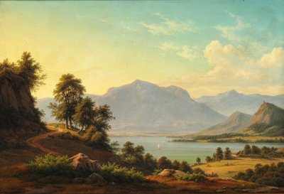 Alpenlandschaft mit Fluss und hohen Bergen von F.C. Kiærskou